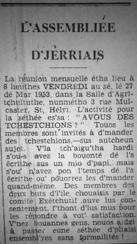 L'Assembliée d'Jèrriais 1953