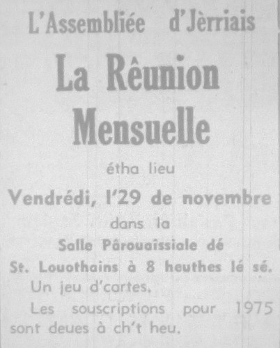 L'Assembliée d'Jèrriais Novembre 1974