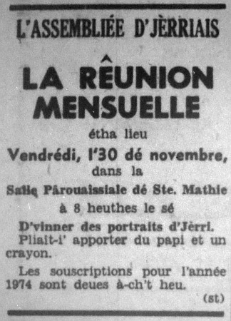 L'Assembliée d'Jèrriais Novembre 1973