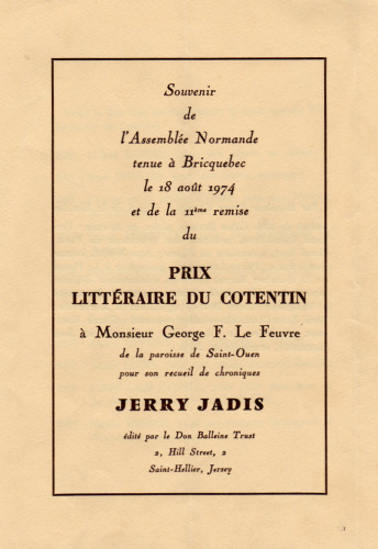 Prix Littéraire du Cotentin 1974