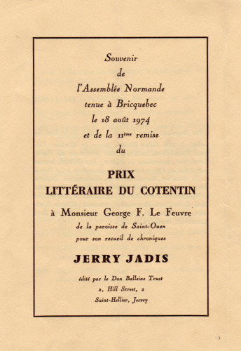 Prix Littraire du Cotentin 1974